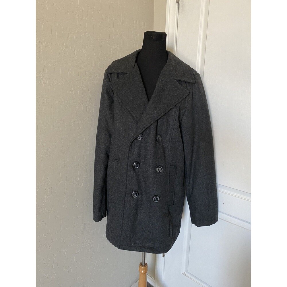 Rue 21 Carbon Women's Double Breasted Pea Coat Charcoal Gray Large Wool Blend